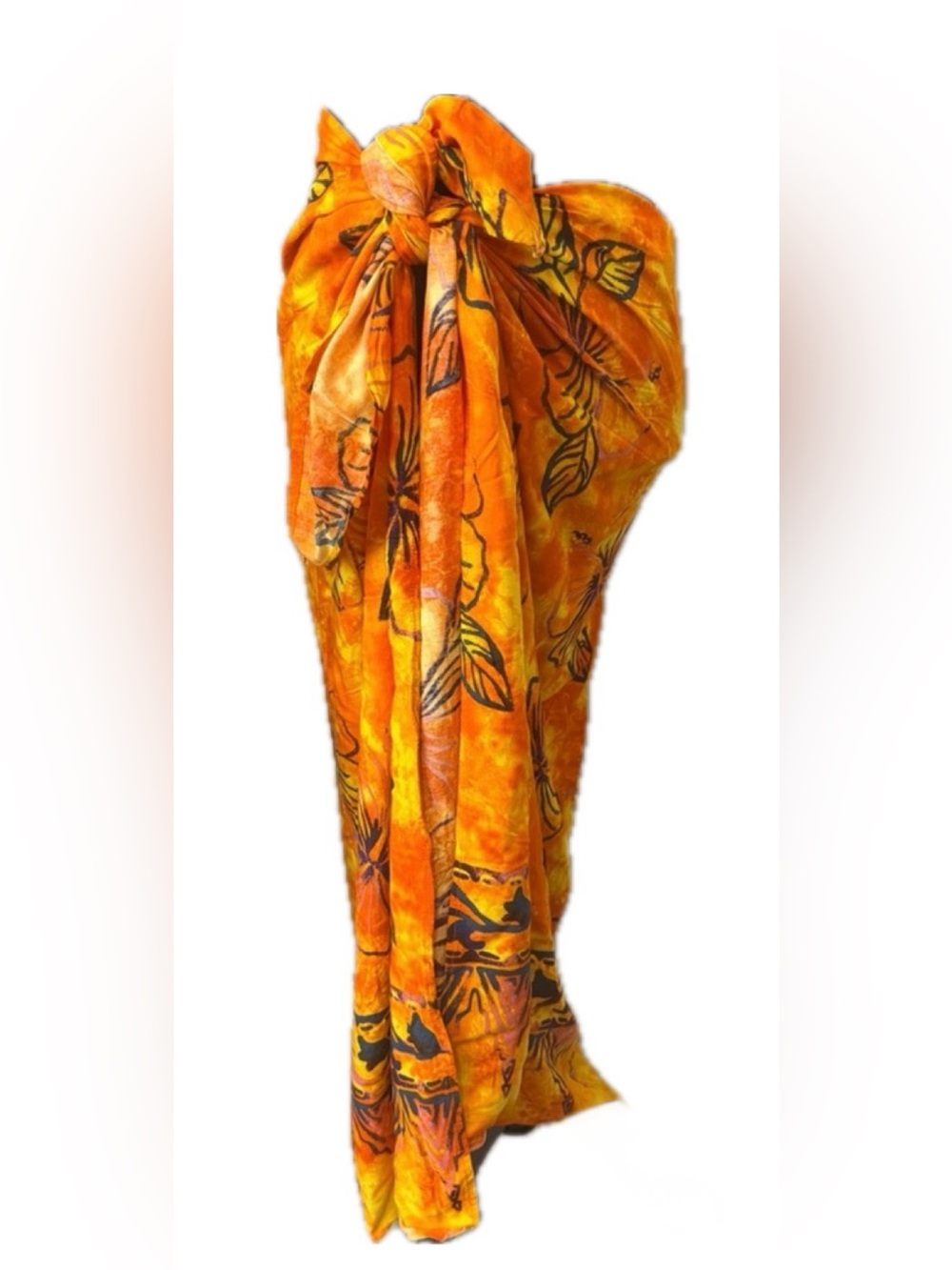 Beach Cabana Tropical Orange Floral Sarong Wrap Cover Up Scarf One Size Resort